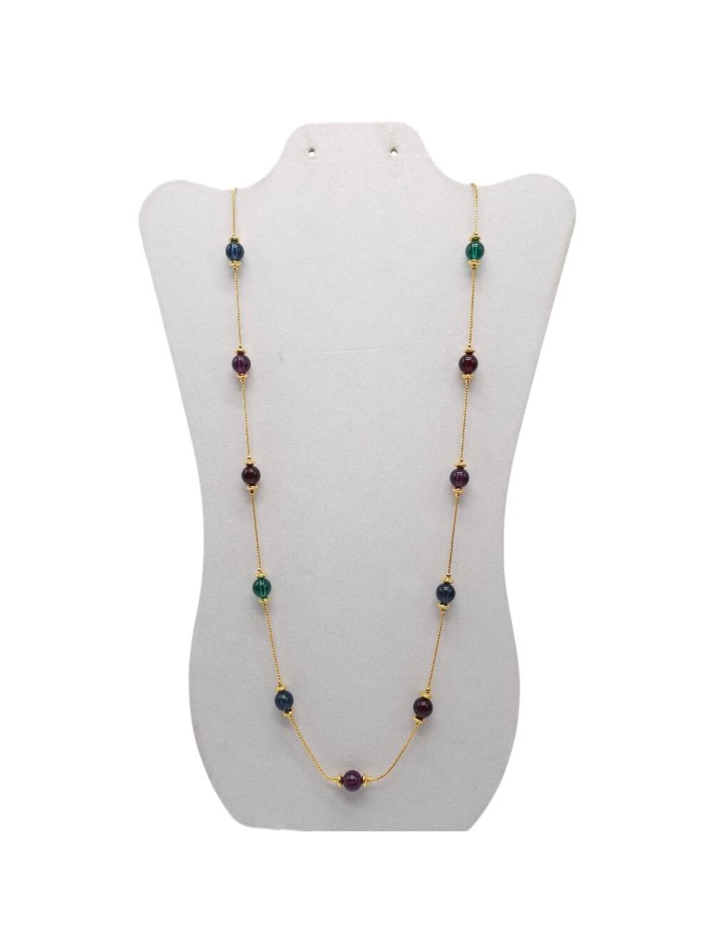 Anne Klein II Gold Tone Beaded Chain Necklace 36" Multicolor Purple Teal Beads